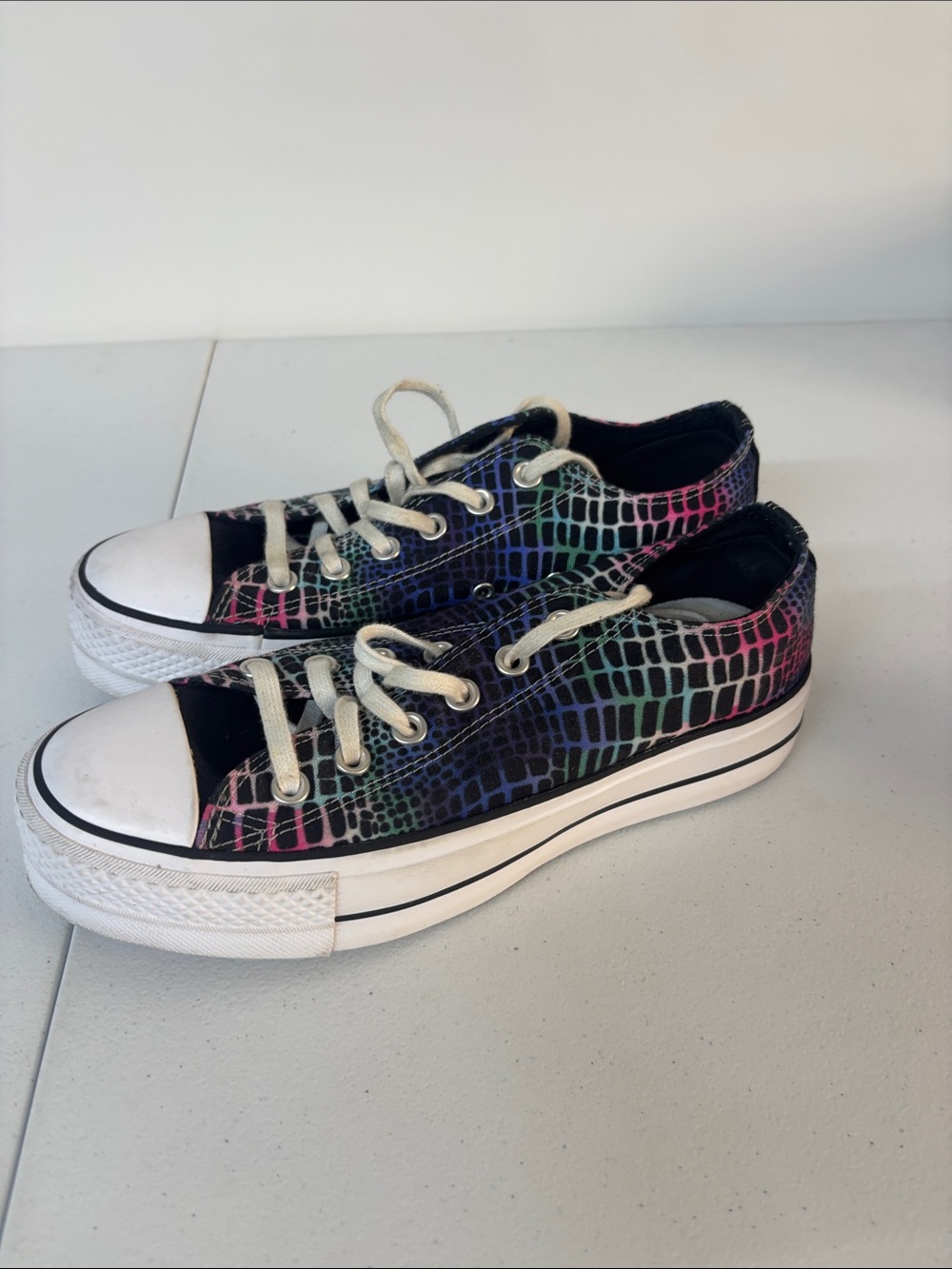 Converse Low Top Sneakers - Black with Rainbow Croc-Scale Print - Picture 6 of 10
